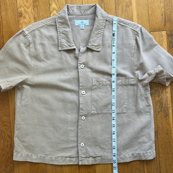 Adriano Goldschmied Cotton & Linen Short Sleeve Camp Shirt in Tan / Beige - Picture 5 of 10